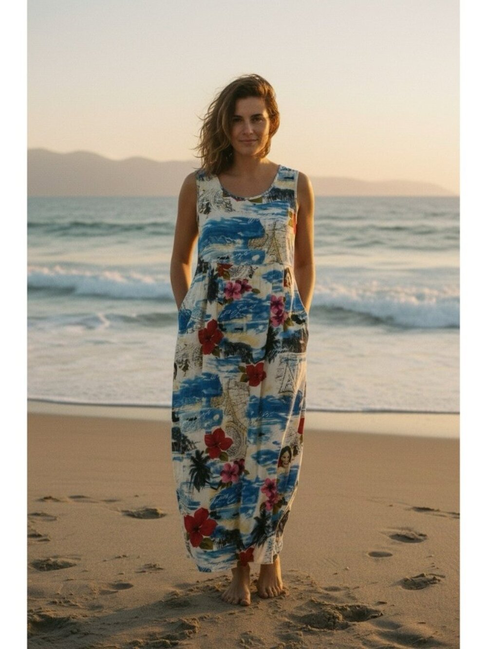 Vintage Jams World Janice Midi Dress W334 True Tropique Hawaiian Print Womens M